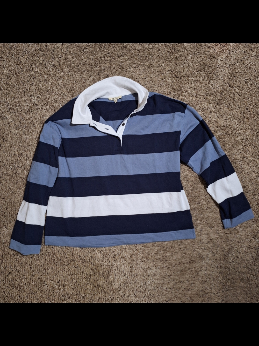 Madewell Striped Rugby Long Sleeve Polo Shirt - Size M - Navy/Slate Blue/White